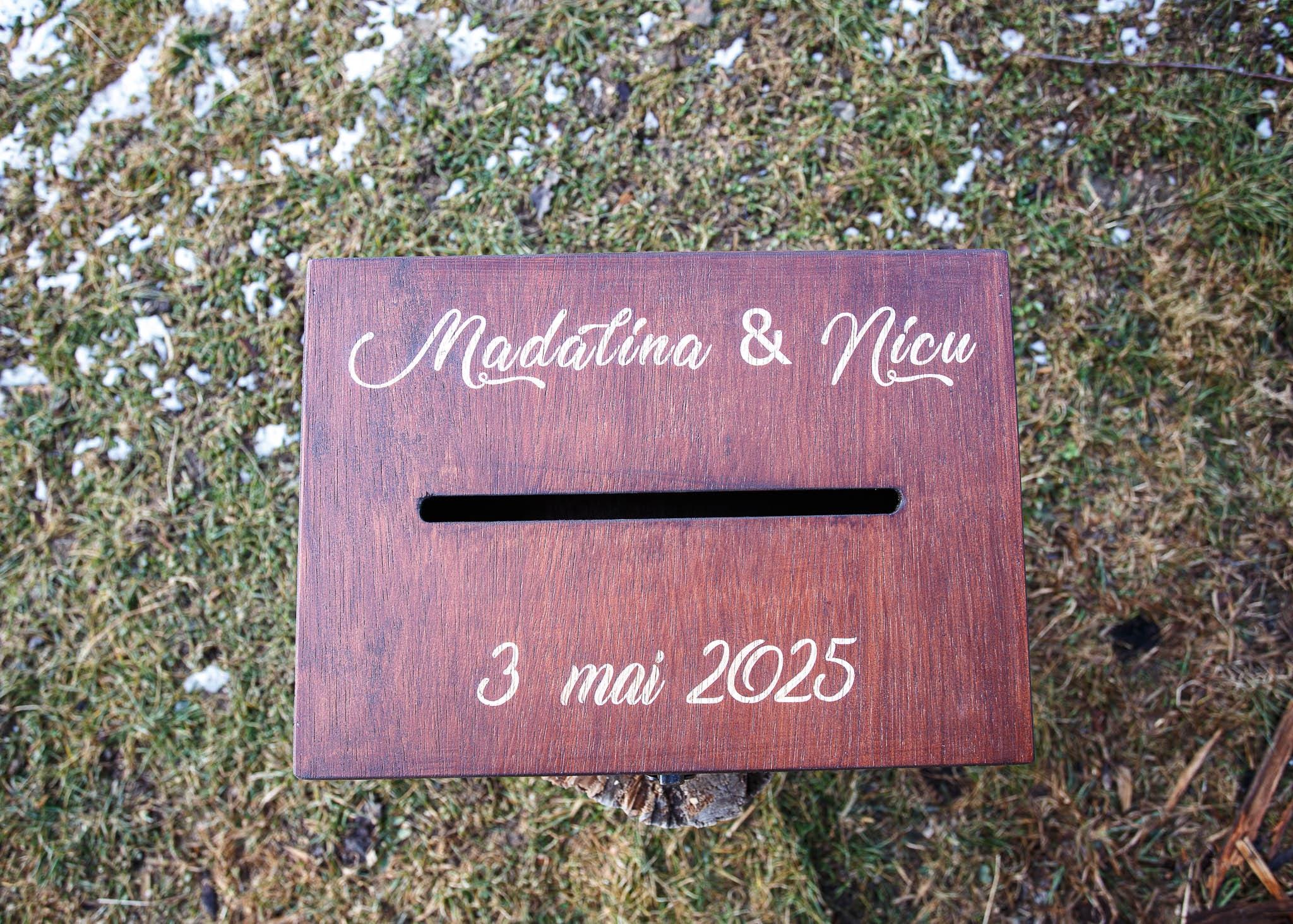 Cutie de cadou personalizată din lemn cu mesaj -cutie dar nunta