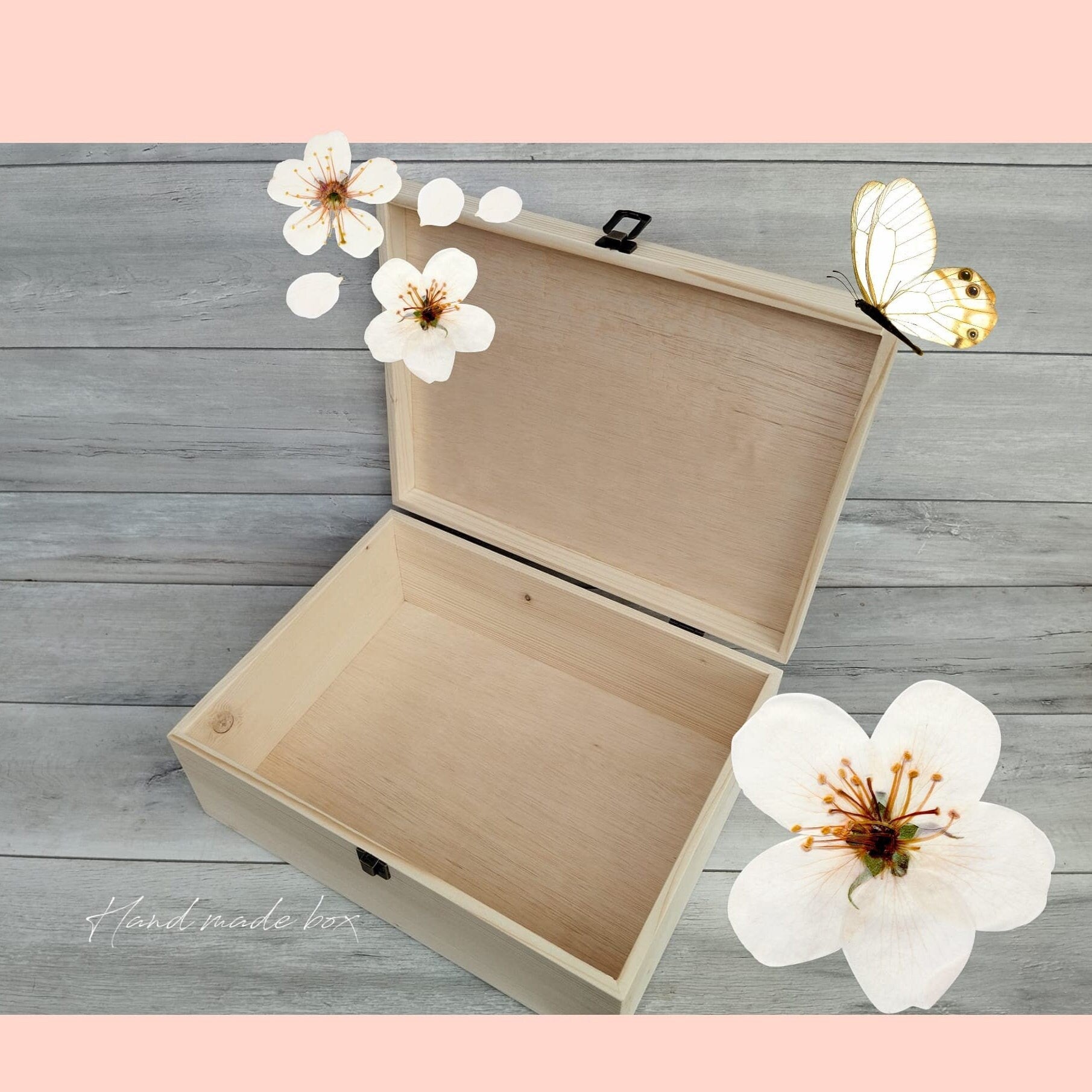 Unfinished Pine Wood Box with Hinges: DIY Craft Storage (15.7x11.8x5.9 INCH)
